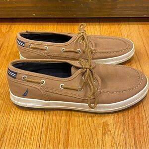 Nautica Boat Shoes Youth 4 Spinnaker Slip On Brown Fabric Low Top Moc Toe Casual